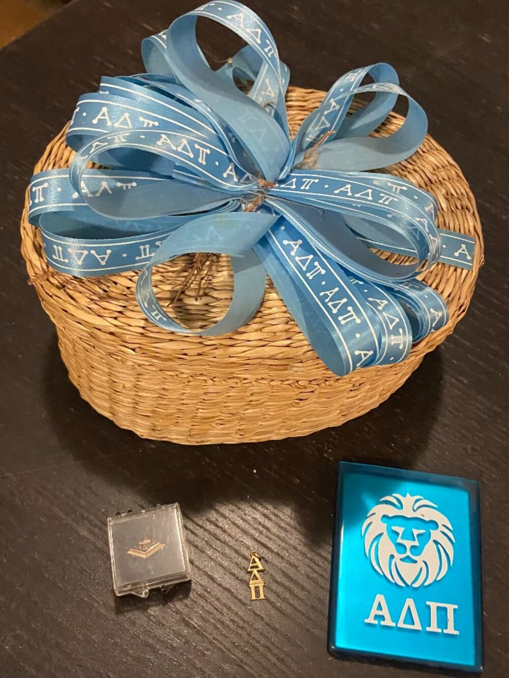 ADPi Sorority Gift Bundle – Basket, Pledge Pin, Charm & Mirror